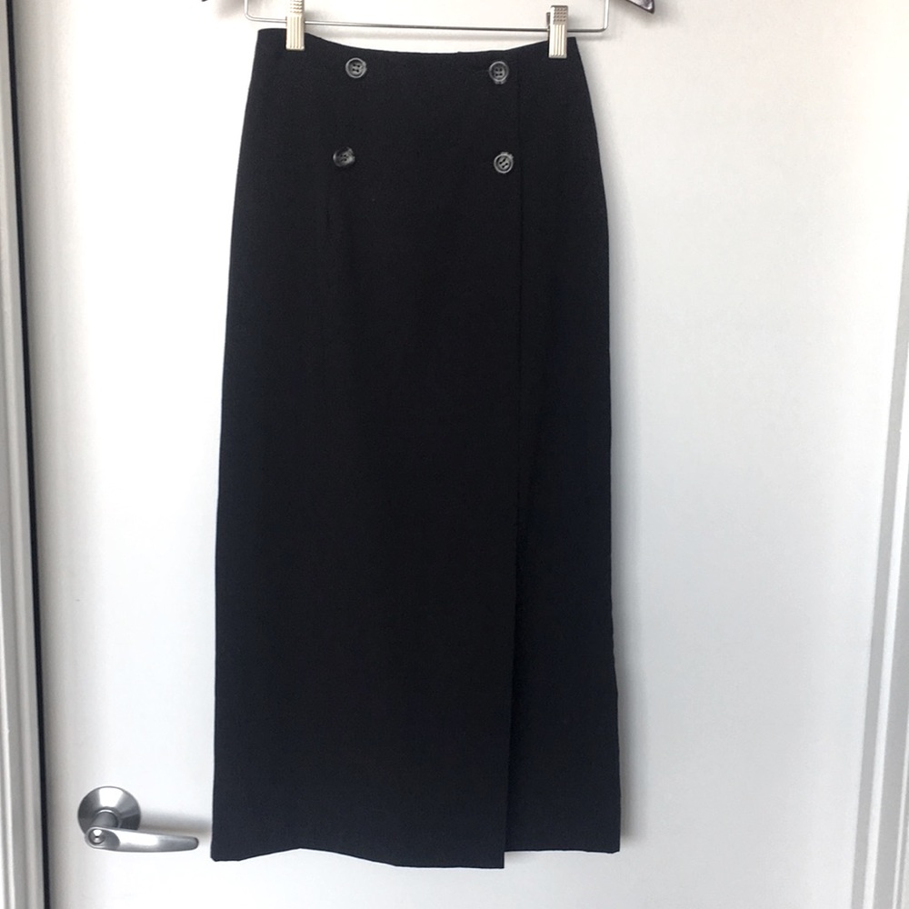 Vintage Kathy Ireland Black high waist button up wrap skirt - Size 3/4.